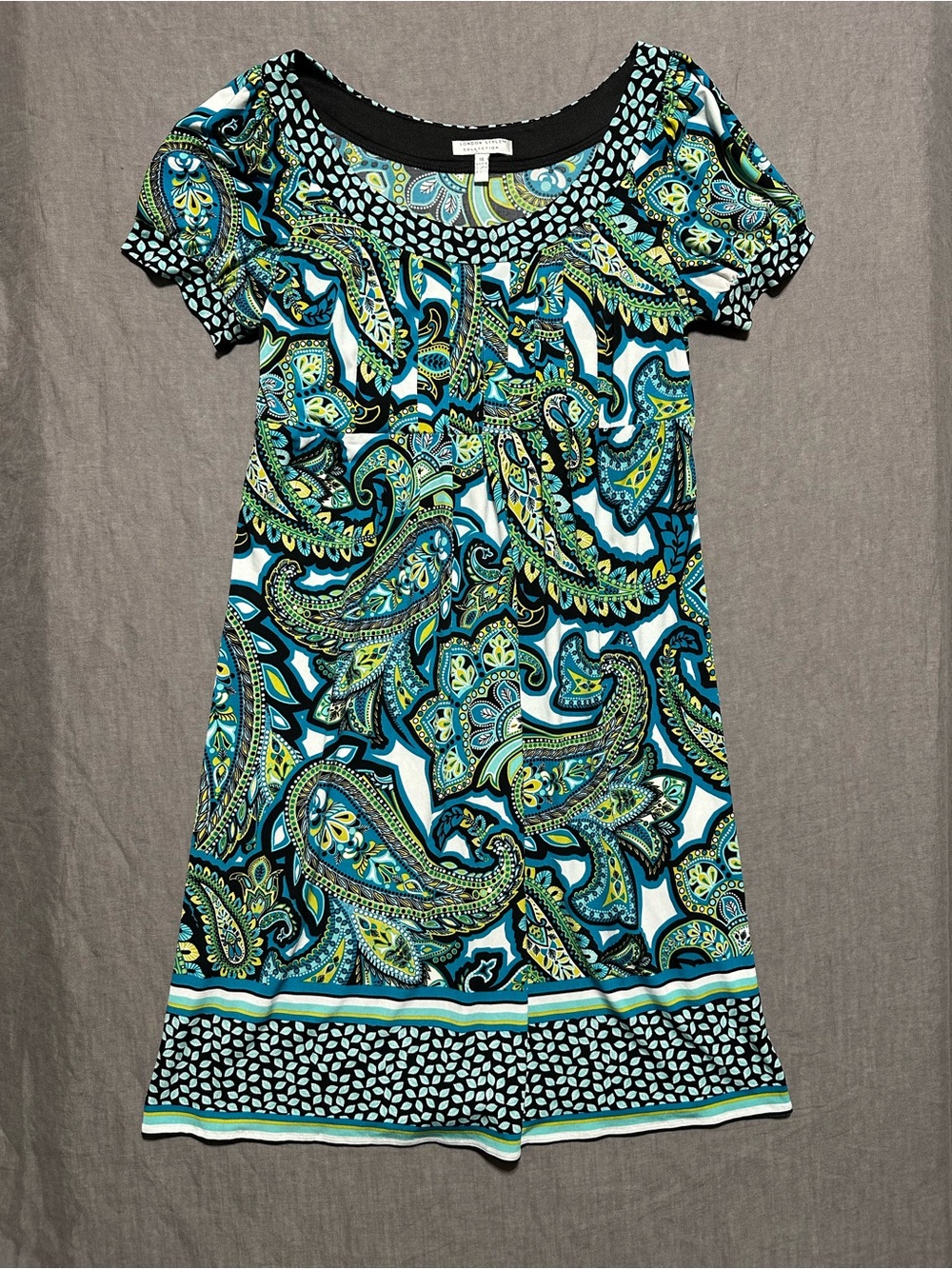 London Style Blue Paisley Short Sleeve Midi Dress